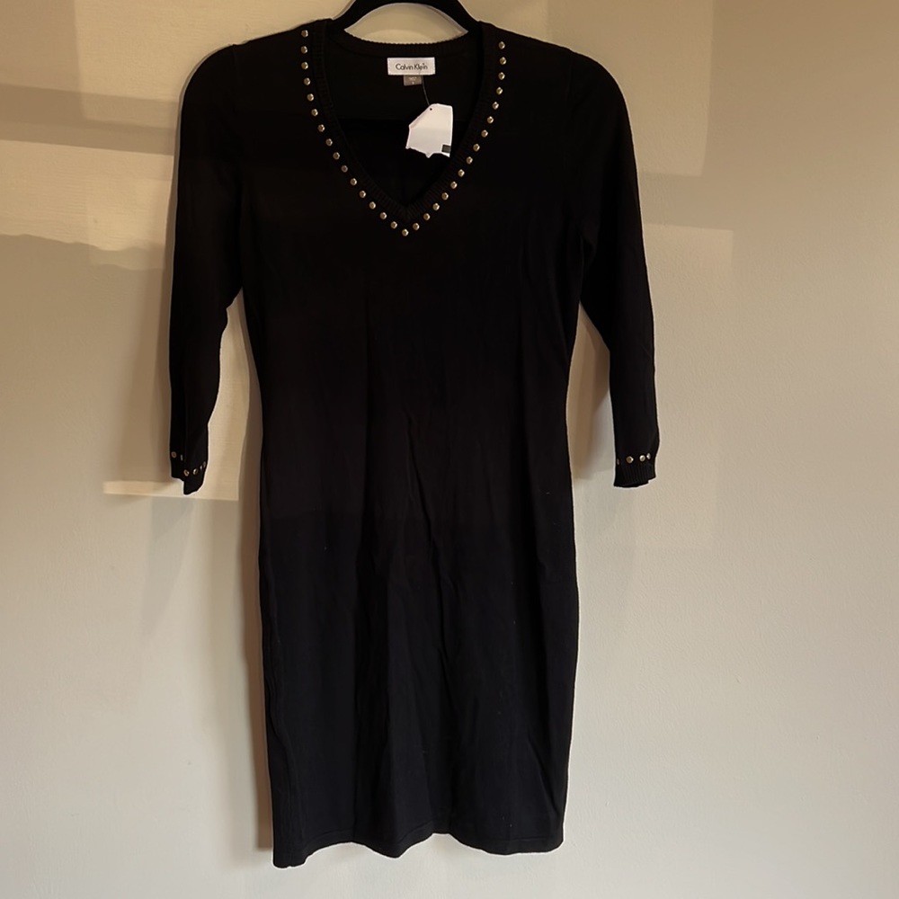 Calvin Klein knit sweater dress with gold stud details